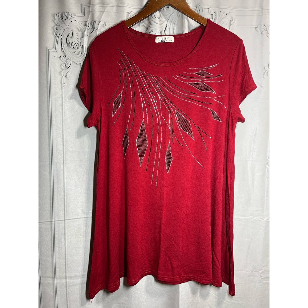 Julia Red Rhinestone short sleeve shirt S/M